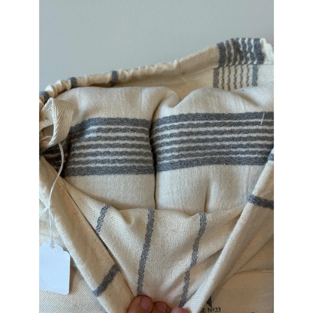 House No 23 Marlo King Duvet Set 100% Cotton Striped Cream Grey Made in Turkey